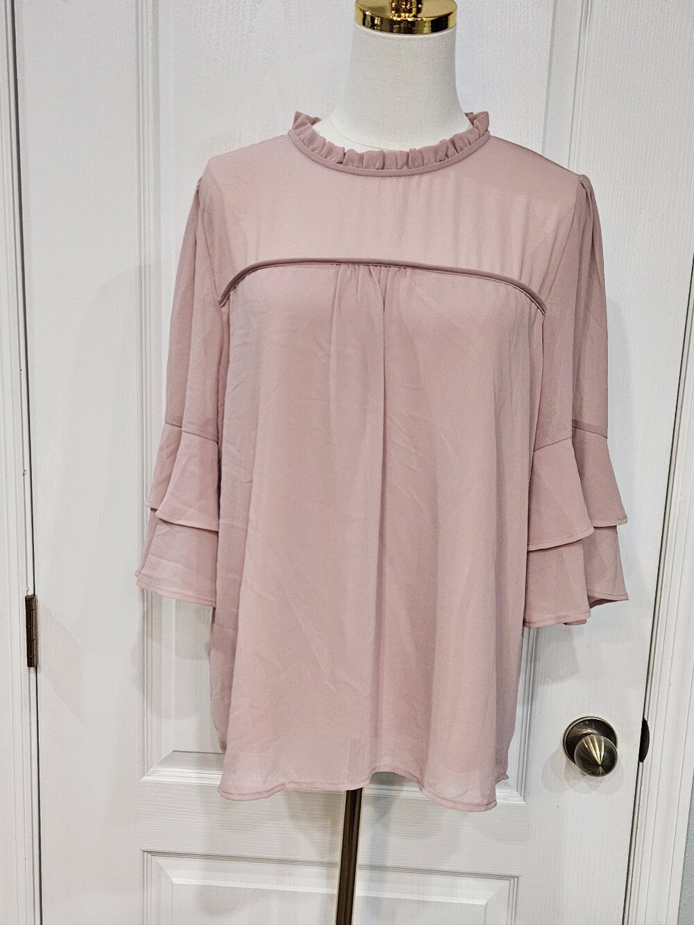 Monteau Dusty Rose Ruffle Yoke Tunic